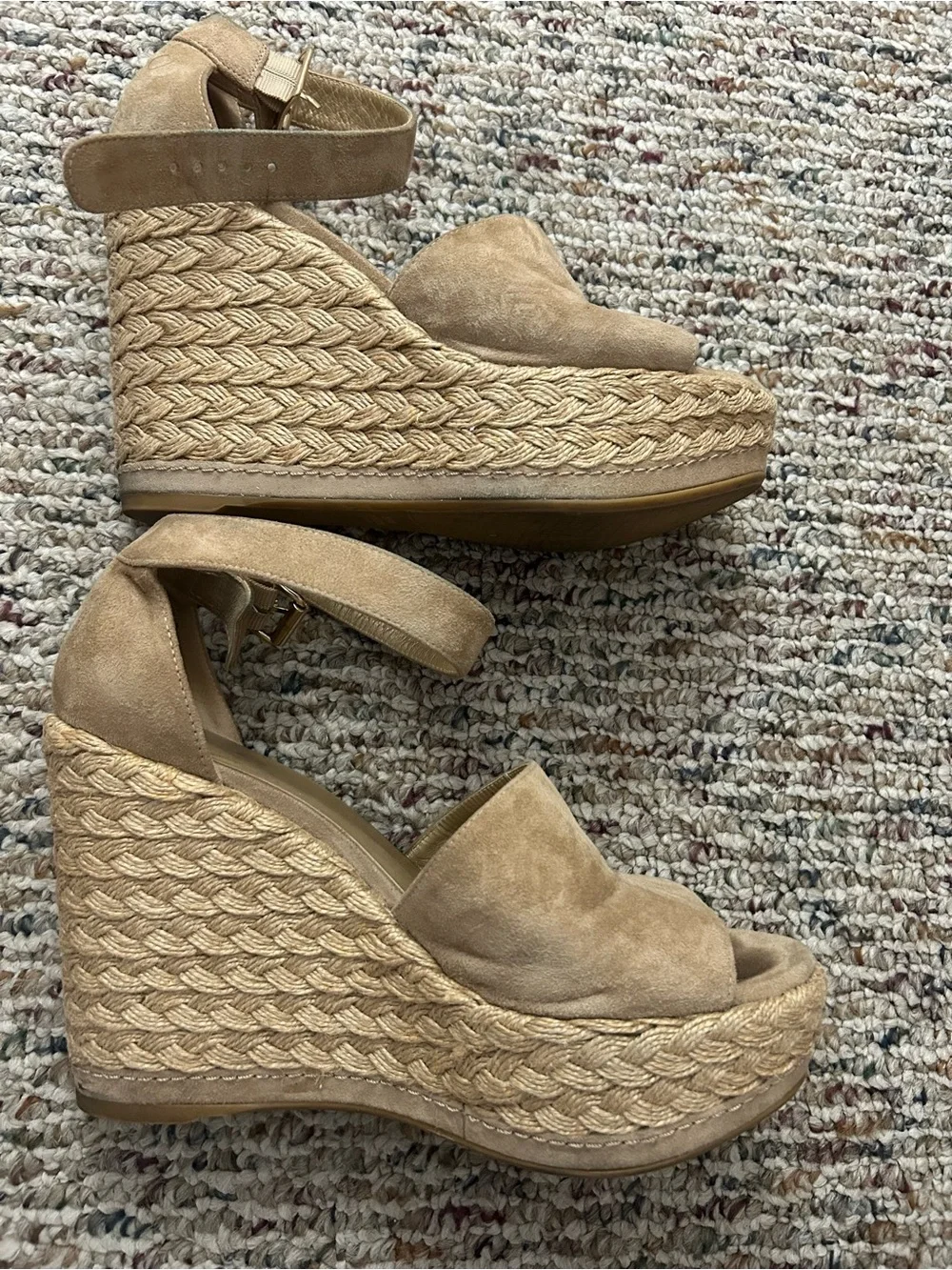 Stuart Weitzman Tan Suede Espadrille Wedge Sandals - Picture 3 of 5